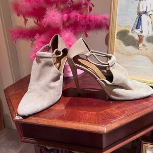 Aquazzura Tan Ankle-Strap Suede Heels - Comfortable and Chic